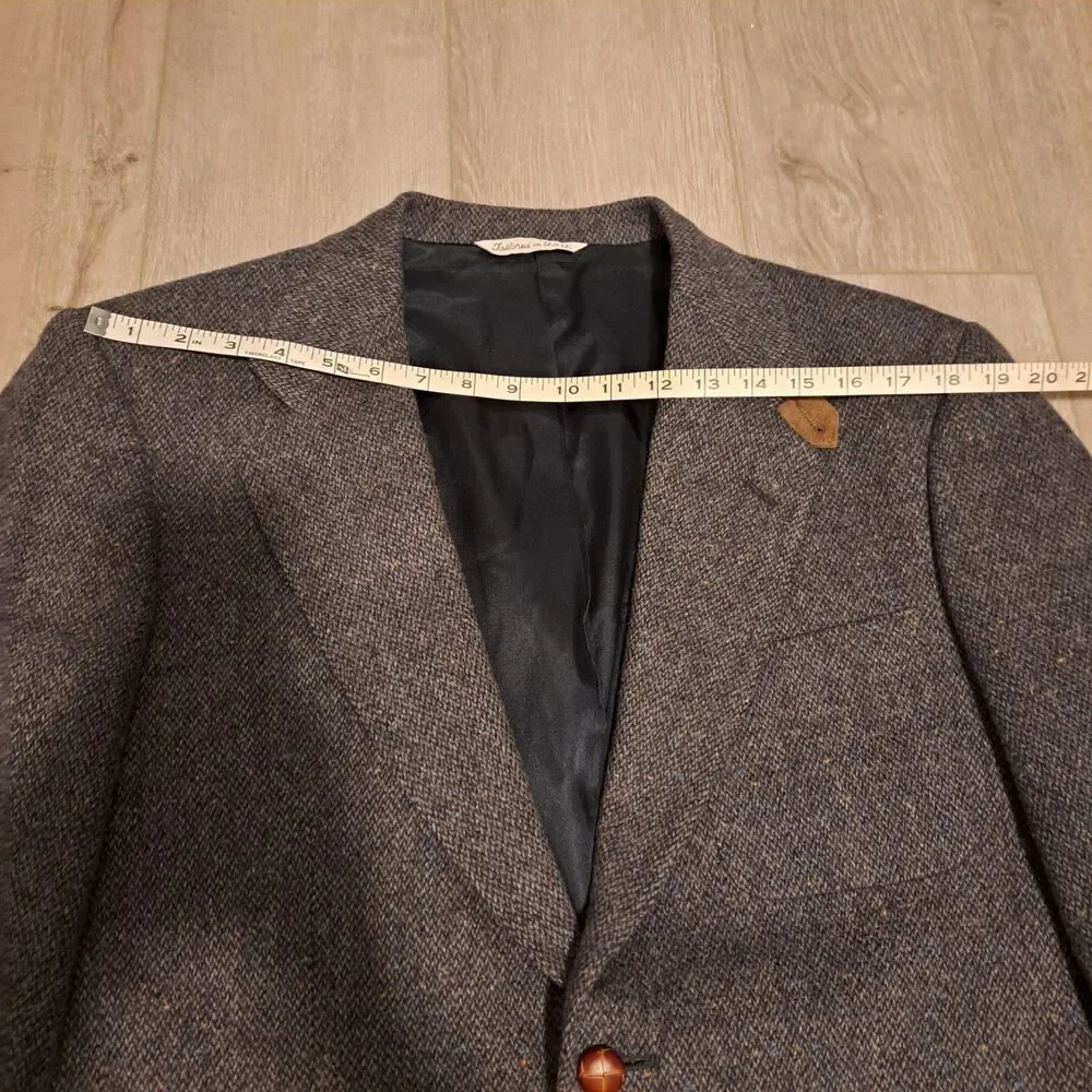 Vtg Stafford Sport Coat DONEGAL Wool TWEED Jacket LEATHER Elbow Patch Blazer 39R